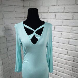Venus Ladies Size Medium Teal  Fitted 3/4 Sleeves Tunic Length Top